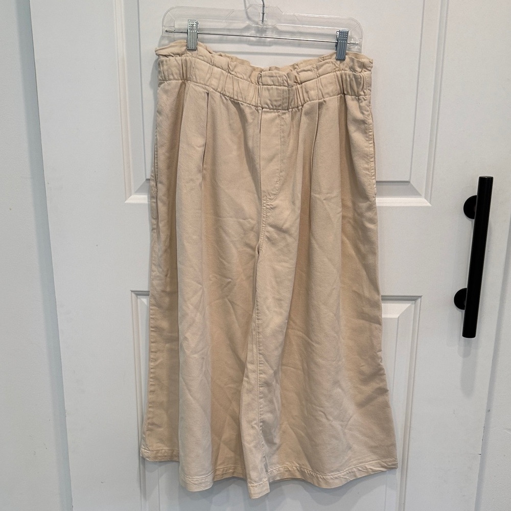 Pilcro Cream Wide-Leg Elastic Waist Pants